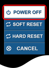 The POWER OFF menu item is at the top of the Power menu