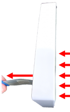 Overlay guided to flat position on cover of PRM-470, wire ribbon pulled through