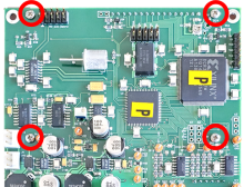 Four LCD assembly mounting screw locations on the PRCB-472 board