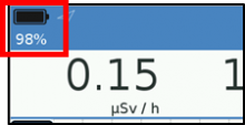 VeriFinder displays battery status in upper left corner