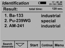 Detected isotopes are listed on the screen at the end of the identification period