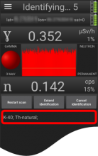 screen displays names of isotopes after identification
