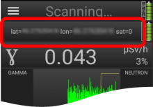 Screen displays "Scanning" and GPS latitude and longitude