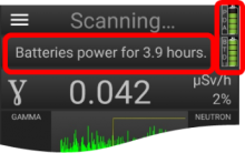 Screen displays battery level segments and time remaining
