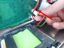 Connect battery cable connector to board inside BT-DU3