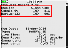 List of isotopes identified is displayed
