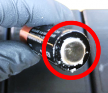 Discard all batteries with corrosion