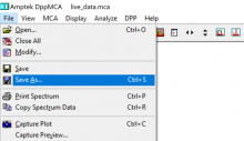 Amptek MCA use >File >Save As... to create data file