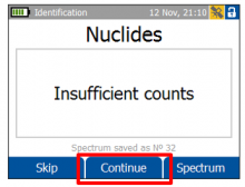 Screen displays "Insufficient Counts" and middle menu item is Continue