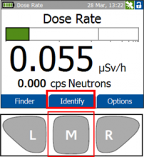 When the Dose Rate screen is displayed, push the center (M) button to enter Finder mode