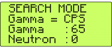 Search Mode screen provides gamma and neutron counts