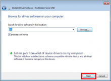 Button "next" for update driver file