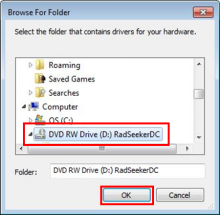 Screen displays RadSeeker as disc on browse action