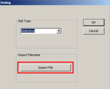 Button "import file" highlighted