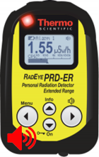 RadEye device with alarm screen and audio sounding