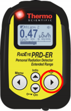 Right button on RadEye will acknowledge alarm