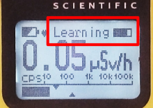 Screen displays "Learning" while RadEye is starting-up