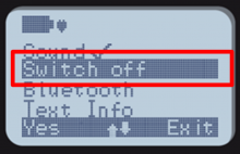 Screen displays "Switch off" on RadEye menu