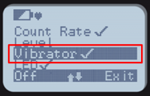 Menu of RadEye shows Vibrator with checkmark