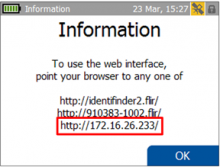 Screen displays IP address of 172.16.26.233 for device