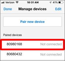 PackEye Android Pairing Serial Number Select