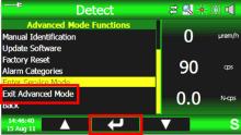 RadSeeker Detect Screen Exit Advanced Mode